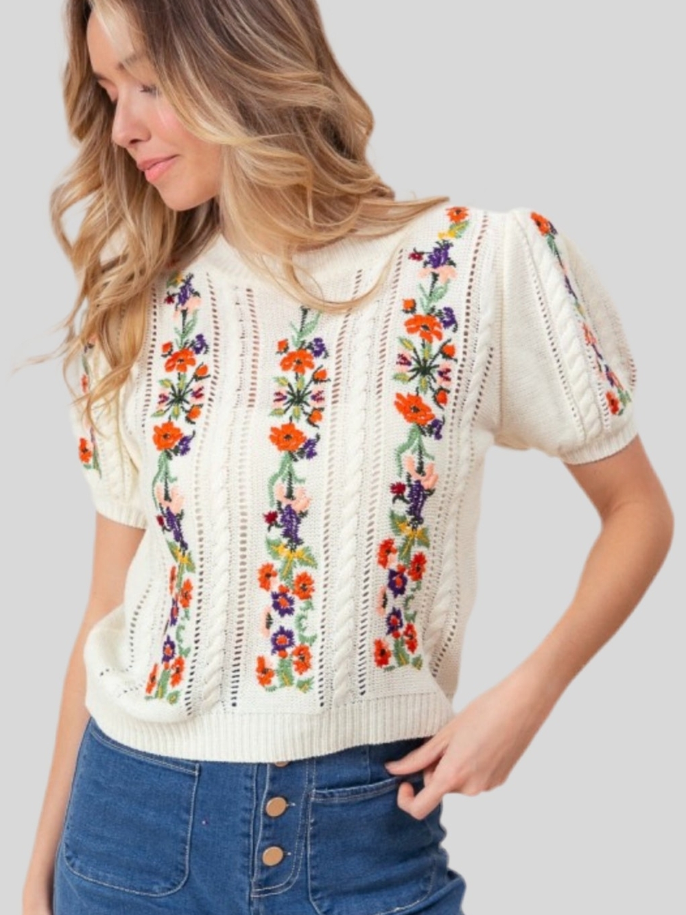 BiBi Puff-Sleeve Knit Top